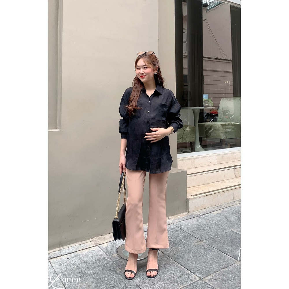 Áo bầu sơ mi COZY SHIRT tay dài túi ốp, áo bầu đẹp chất tơ sống, màu sắc trang nhã thiết kế bới L'amme