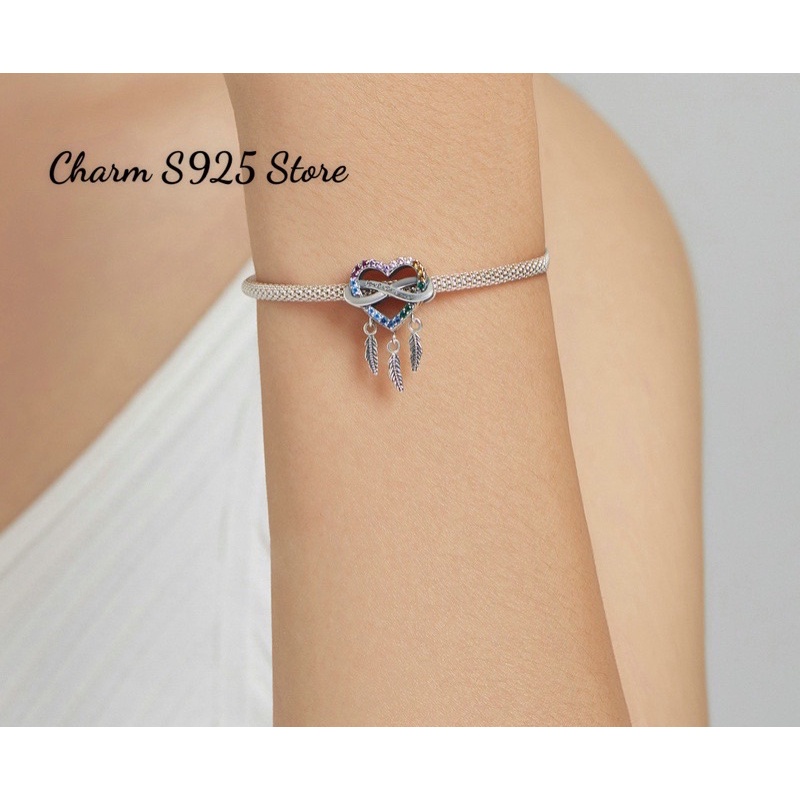 CHARM TIM VÔ CỰC 3 LÁ ĐÍNH ĐÁ BẠC S925 CAO CẤP HÀNG CHÍNH HÃNG