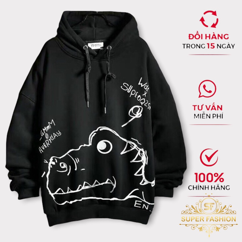Áo Hoodie Nam Nữ Uniex Chất Nỉ Dày Mịn Thời Trang Cùng Họa Tiết Cá Sầu Vui Nhộn
