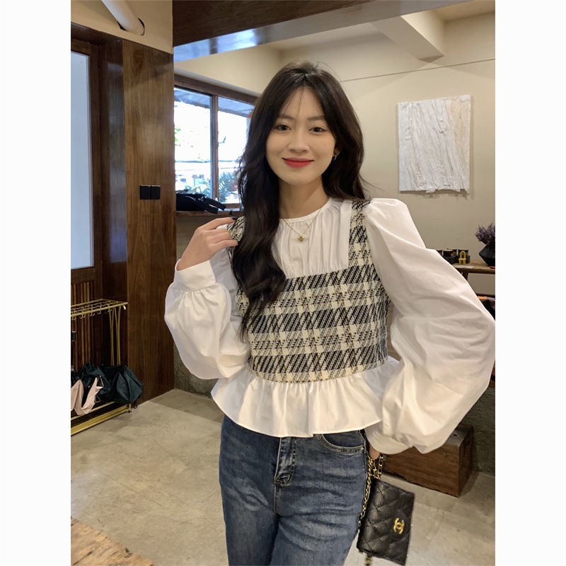 Áo Sơ Mi Dài Tay Giả Hai Lớp Họa Tiết Kẻ Sọc Thời Trang Dành Cho Nữ