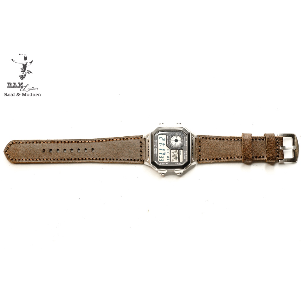 Dây đồng hồ RAM Leather cho CASIO 1200, AE 1200, 1300, 1100, A159 , A168 , Size 18 da bò vintage