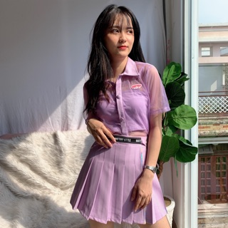 Chân váy xếp ly phối hologram Natthy Style tím
