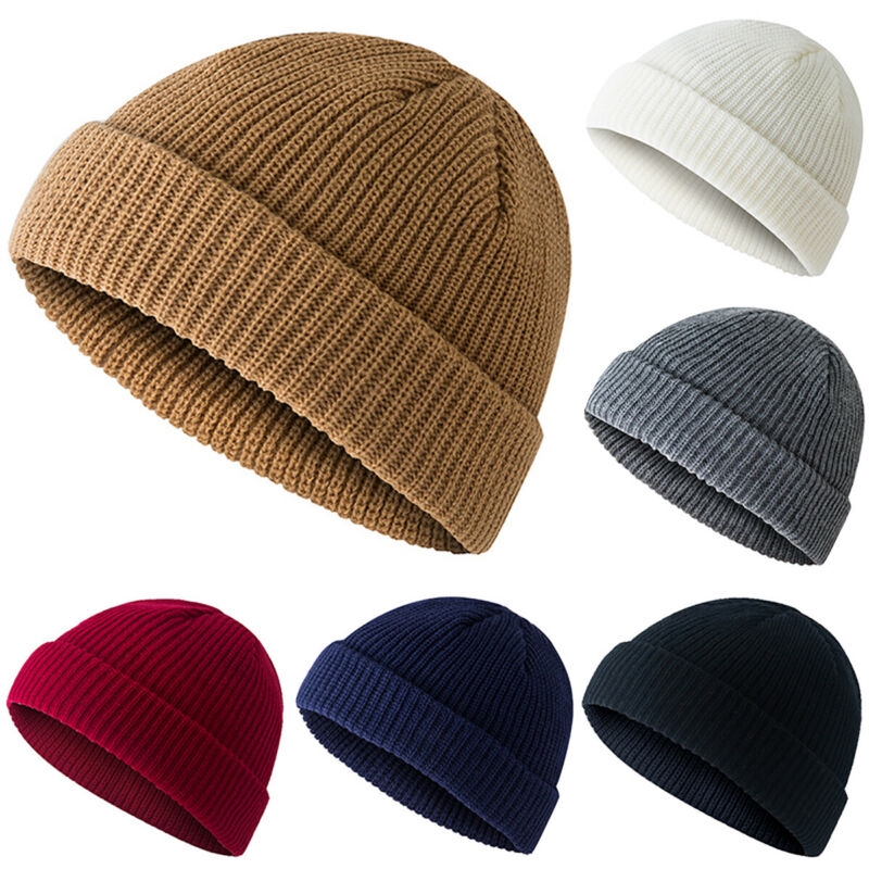 Beanies for Mens Women Girls Boy Knitted Retro Woolly Plain Skateboard Domed