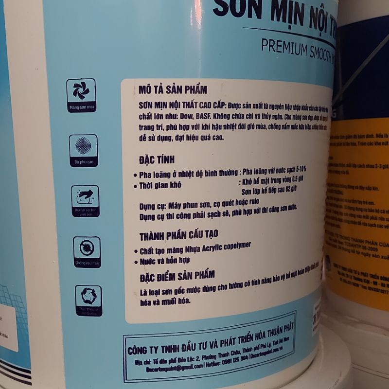 Sơn nước DECORTEX nội thất  18L,bề mặt láng mịn,đủ màu sắc,hạn chế rêu mốc