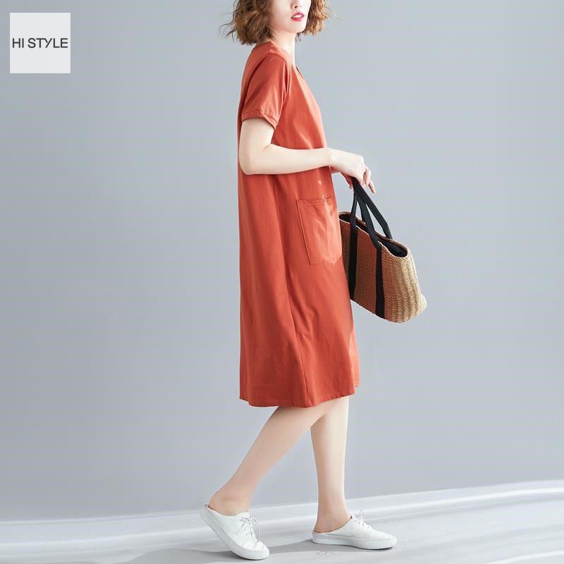 Váy suông nữ trơn đầm ngắn tay nữ HI STYLE 2021 chất liệu cotton đẹp co dãn thấm mồ hôi mặc dễ chịu thoải mái | BigBuy360 - bigbuy360.vn