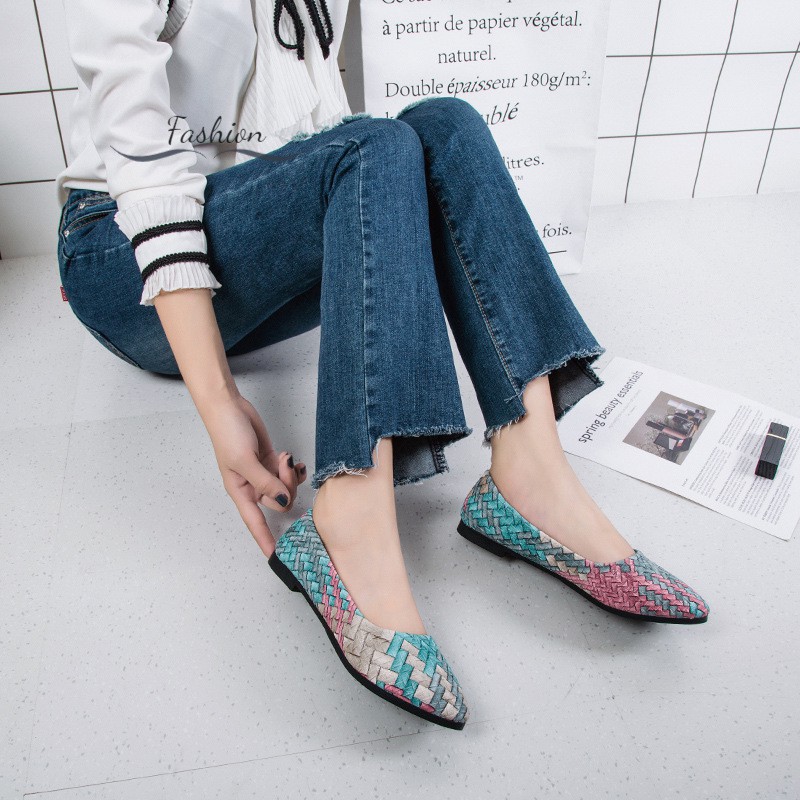 Ds Ladies Flat Shoes Shallow Mouth Color Matching Multicolor Casual Spring and Summer Shoes @vn