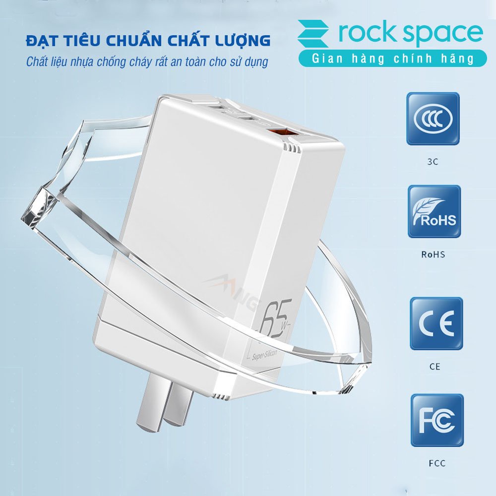 Củ sạc nhanh 65W Rock 3 Cổng USB Type C 4.0 3.0 PD Cho iPhone 13 Pro Xiaomi Samsung Laptop Macbook