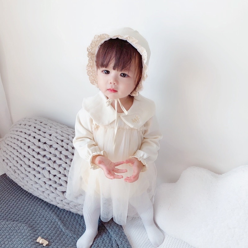 Váy Đầm Công Chúa Phối Ren Tặng Kèm Mũ Cho Bé 5-15kg