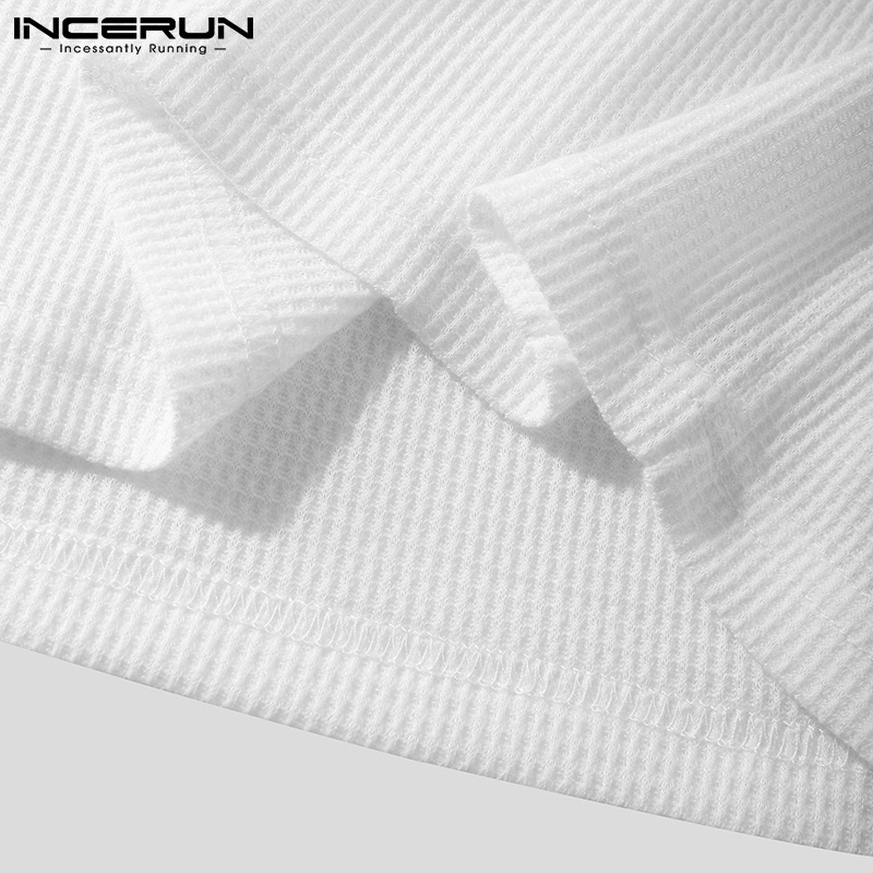 Áo thun INCERUN tay ngắn cổ áo bẻ dáng rộng màu trơn phong cách Hàn Quốc thời trang dành cho nam