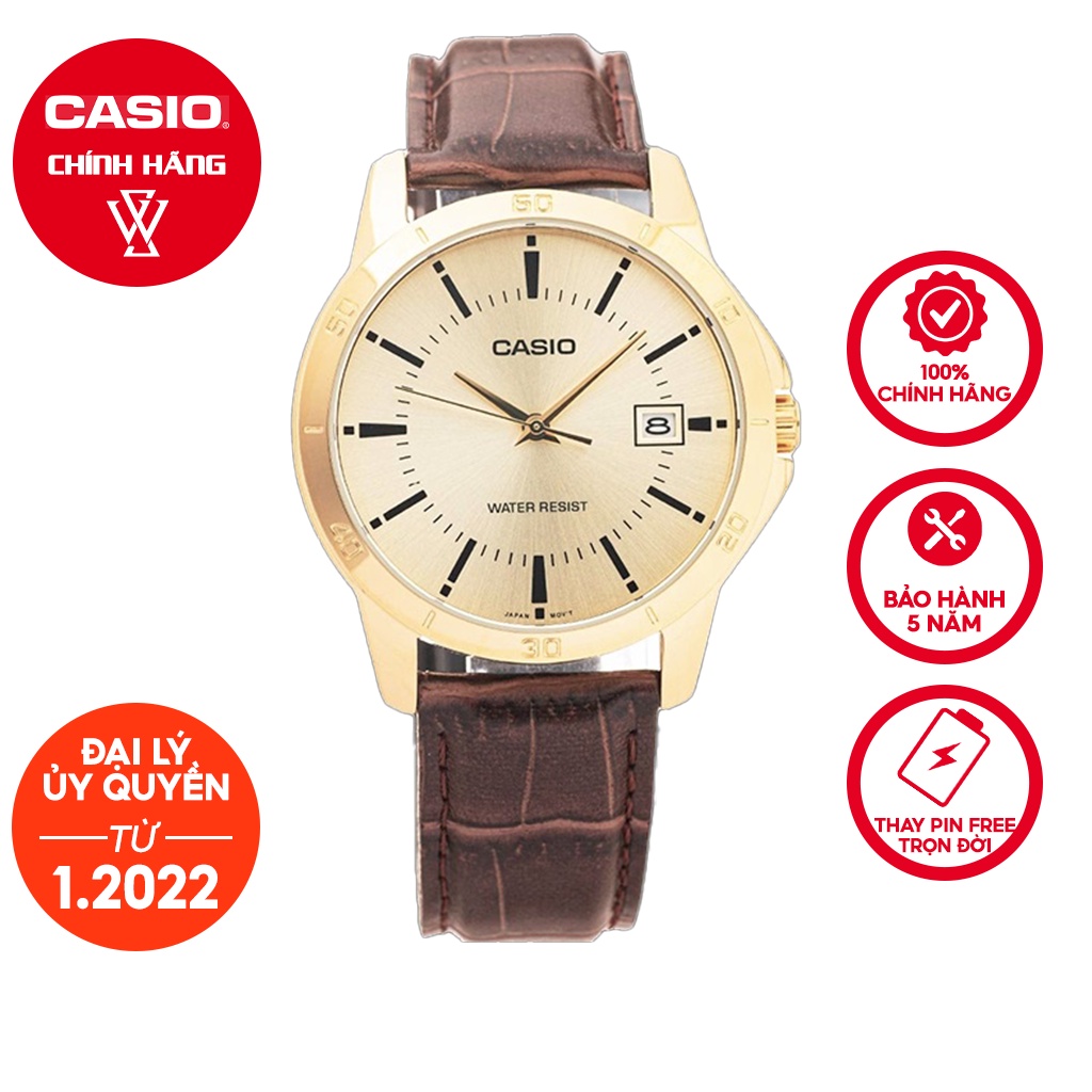 Đồng Hồ Quartz Nam Casio WATCHSTORE MTP-V004GL-9AVDF Thiết Kế Kính Khoáng 41.5mm, Dây Đeo Da Và Vỏ Thép Không Gỉ