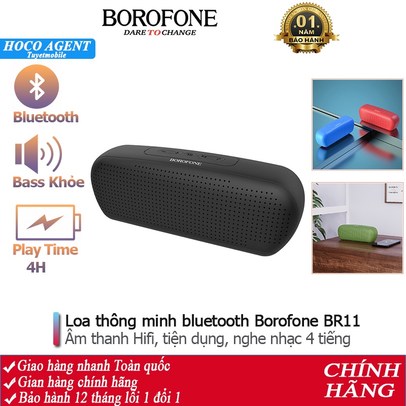 Loa Bluetooth Borofone BR11 Bass mạnh mẽ, to rõ, hỗ trợ di động không dây - Chính hãng