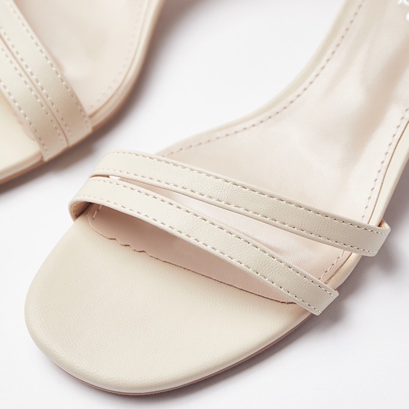 Giày sandal cao gót tròn 3p 2 quai mảnh ngang TT