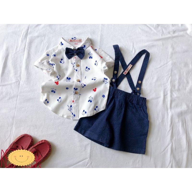 Bộ yếm vest gile bé trai đầy tháng thôi nôi công tử 5-12kg họa tiết Mickey