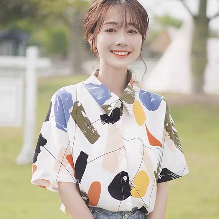 AMOI Áo Sơ Mi Ngắn Tay Dáng Rộng In Họa Tiết Thời Trang Nhật Bản 2022 Dành Cho Nữ