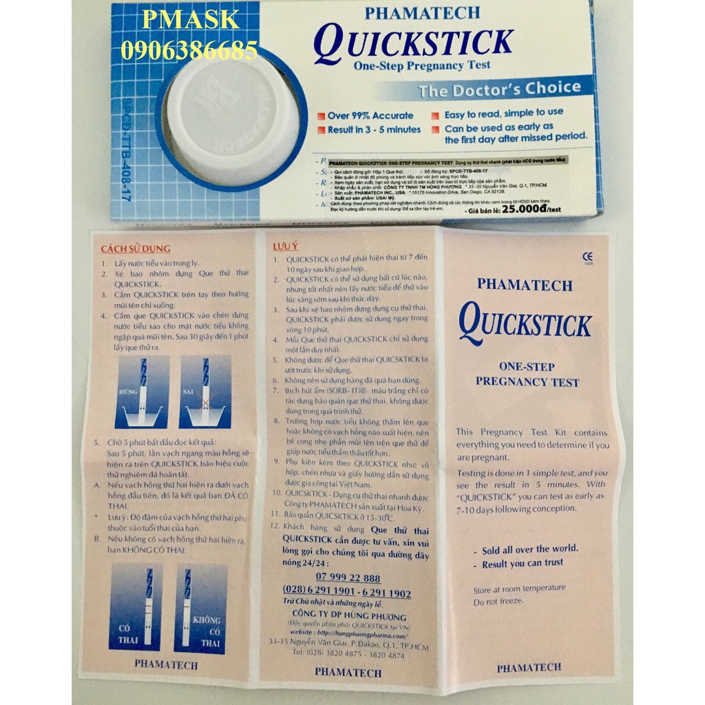 Que thử thai Quickstick combo 10 que hàng chính hãng Công Ty PHAMATECH sản xuất tại Hoa Kỳ
