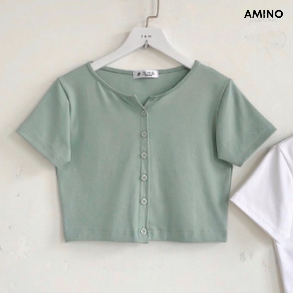 Áo croptop nữ tay ngắn phối cúc cài thời trang | BigBuy360 - bigbuy360.vn