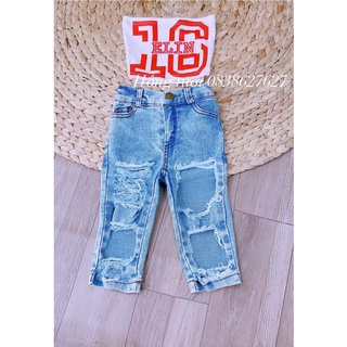 Set áo quần jean rách bé gái