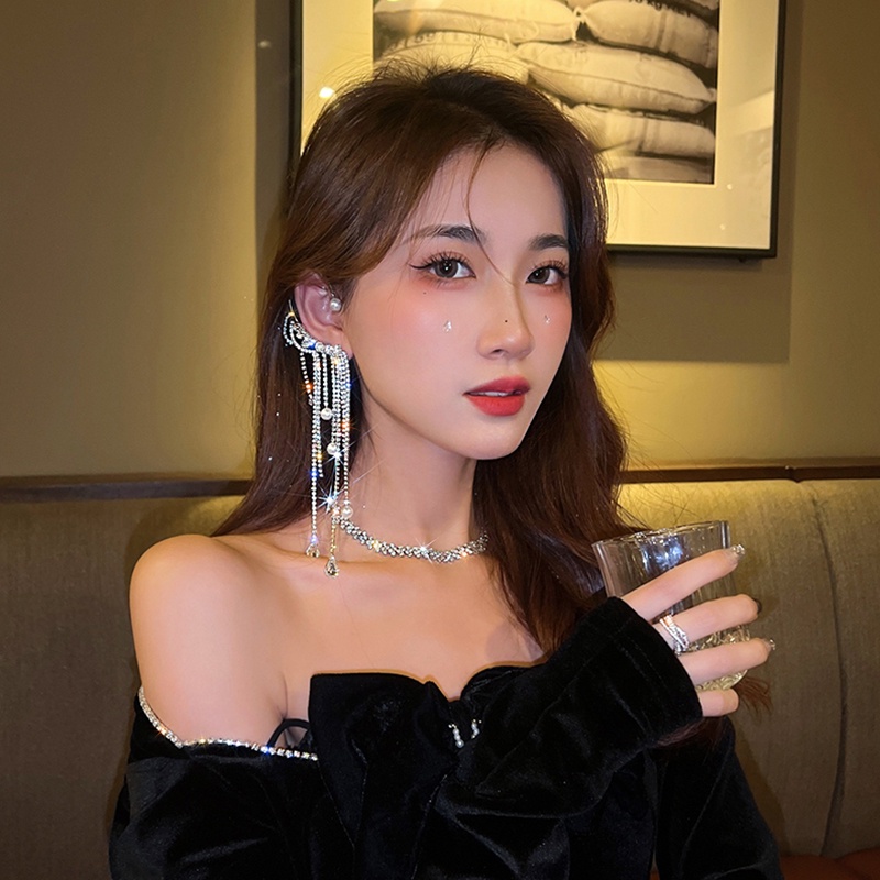 Bông Tai Đính Đá Phối Tua Rua Thời Trang Dành Cho Nữ