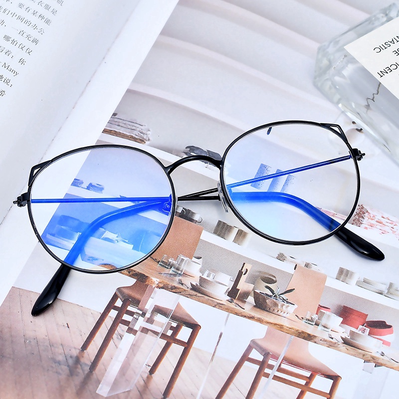 Mắt Kính Gọng Tròn Hình Tai Mèo Dễ Thương Phong Cách Hàn Quốc Cho Nữ