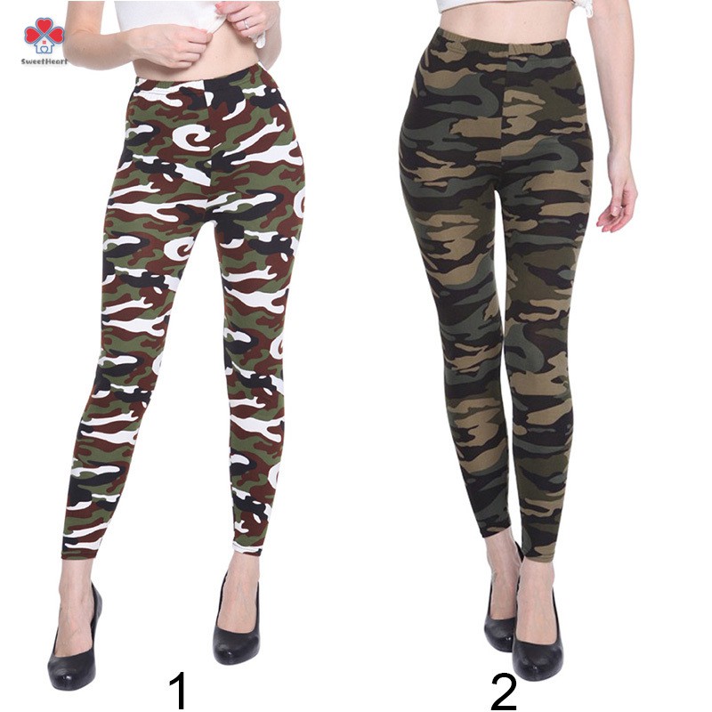 Quần legging lưng cao hoạ tiết lính cho nữ