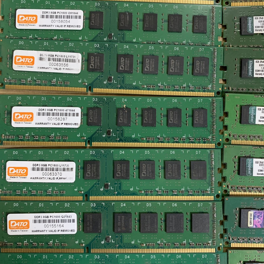 DDR3 Ram 8G - DDR3 - BUS 1600 Hiệu Dato,Kingston chân Ram Vàng Không Kén Main - Vi Tính Bắc Hải