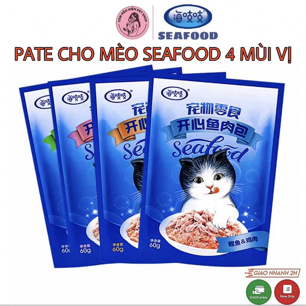 Pate cho mèo Sea food 60g, thức ăn tăng cân mập mèo ốm còi Con Mèo Xiêm