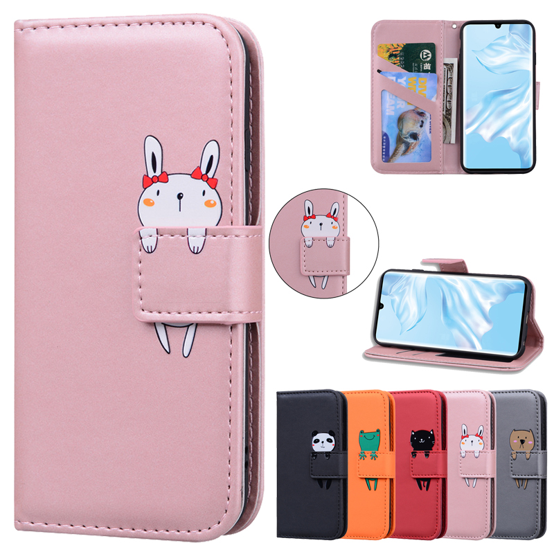 Cartoon Animals Casing iPhone 5 5S 6 6S Plus X XR XS Max SE Flip Leather Case Cute Cat Card Slot Wallet Soft Shell