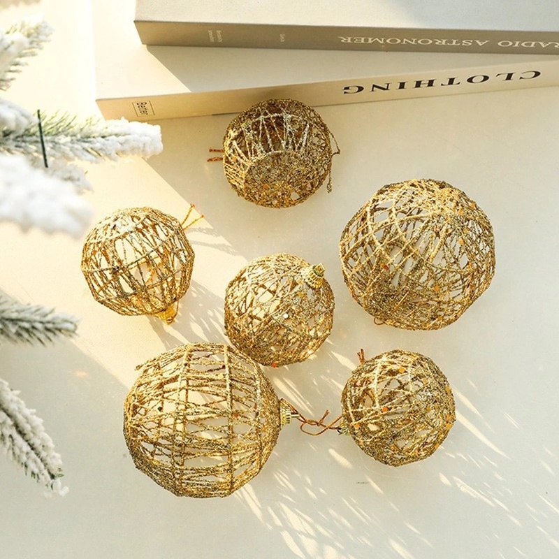 Bộ 6 trái châu vàng trang trí cây thông noel trong dịp lễ Giáng Sinh