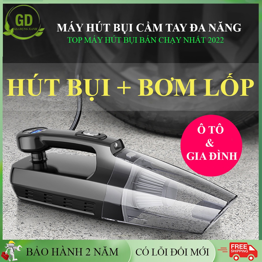 Máy hút bụi ô tô đa năng 4 trong 1 hút bụi bơm lớp đo áp suất lốp, máy hút bụi gia đình, hút bụi cầm tay. Bảo hành 2 năm