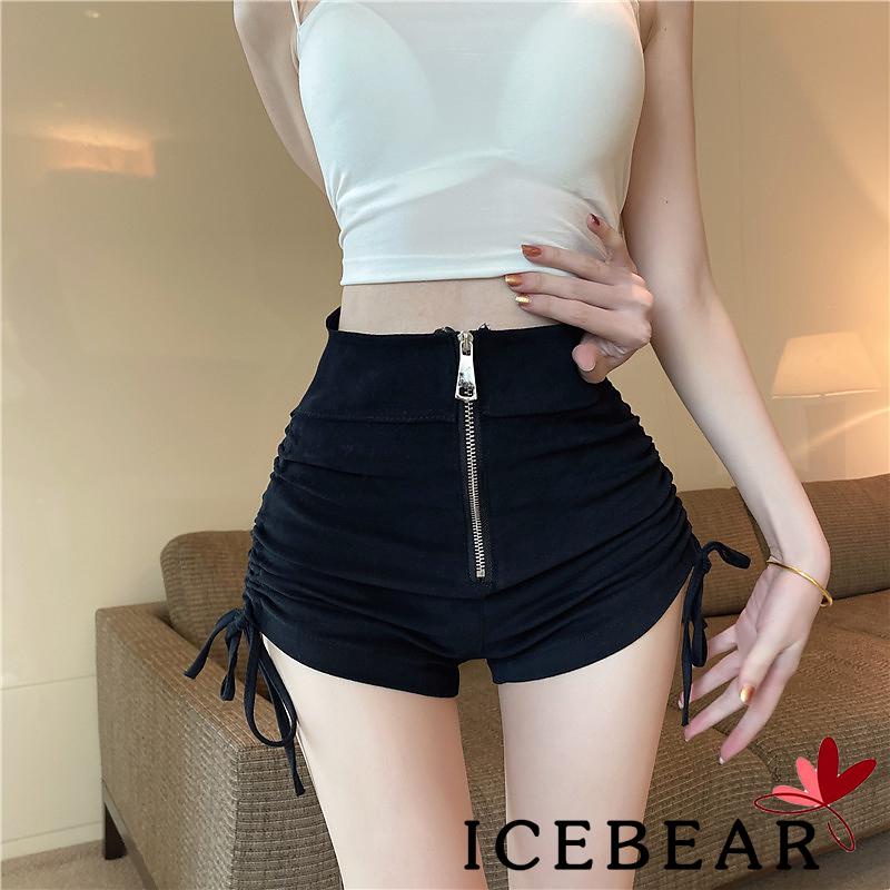Quần Short Lưng Cao Màu Trơn Có Dây Rút Và Khóa Kéo Thời Trang Cho Nữ