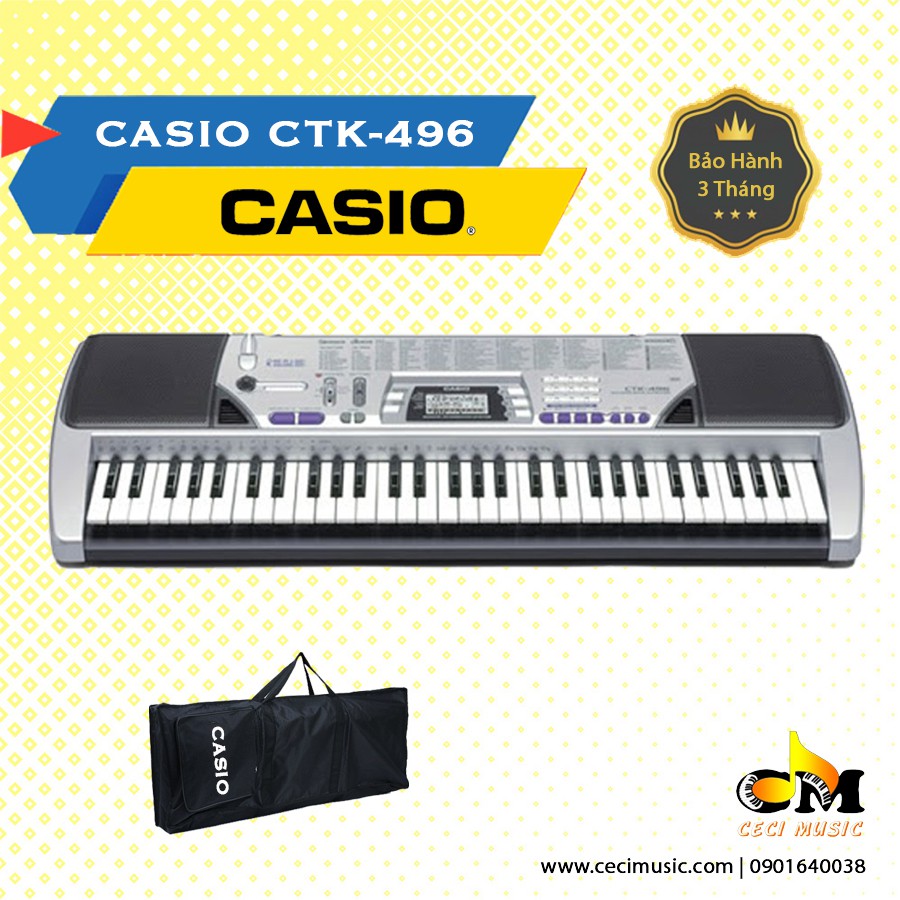 Đàn Organ Casio CTK496 hàng nội địa Nhật, 61 phím, MIDI rộng, nhiều chế độ học đàn cho người mới và nâng cao