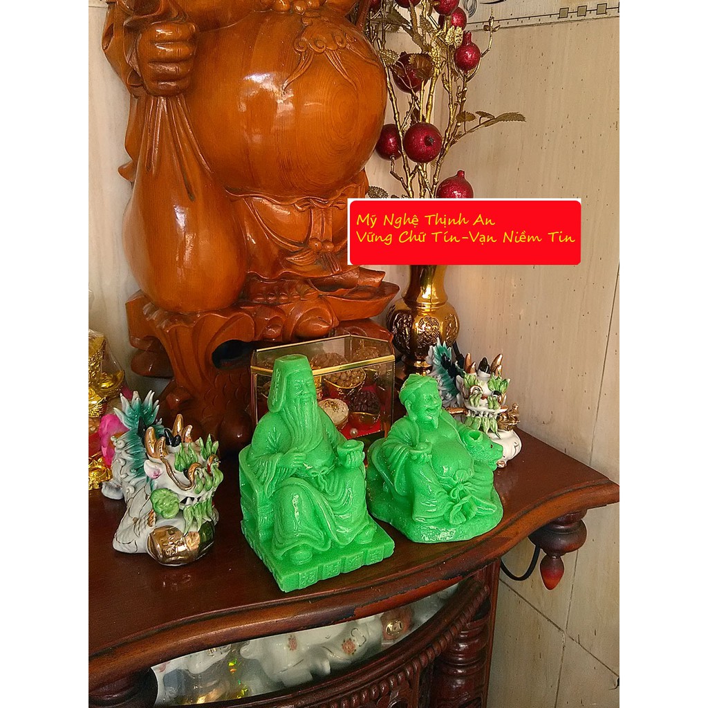 Tượng Thần Tài - Thổ Địa cỡ trung màu xanh - size 22cm hai tượng - TDX22