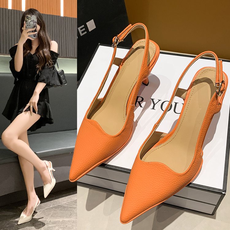 Giày cao gót nữ cao 6 cm mũi nhọn gót hở nhọn dây cài đế chống trơn trượt &9-2 hot hè 2022