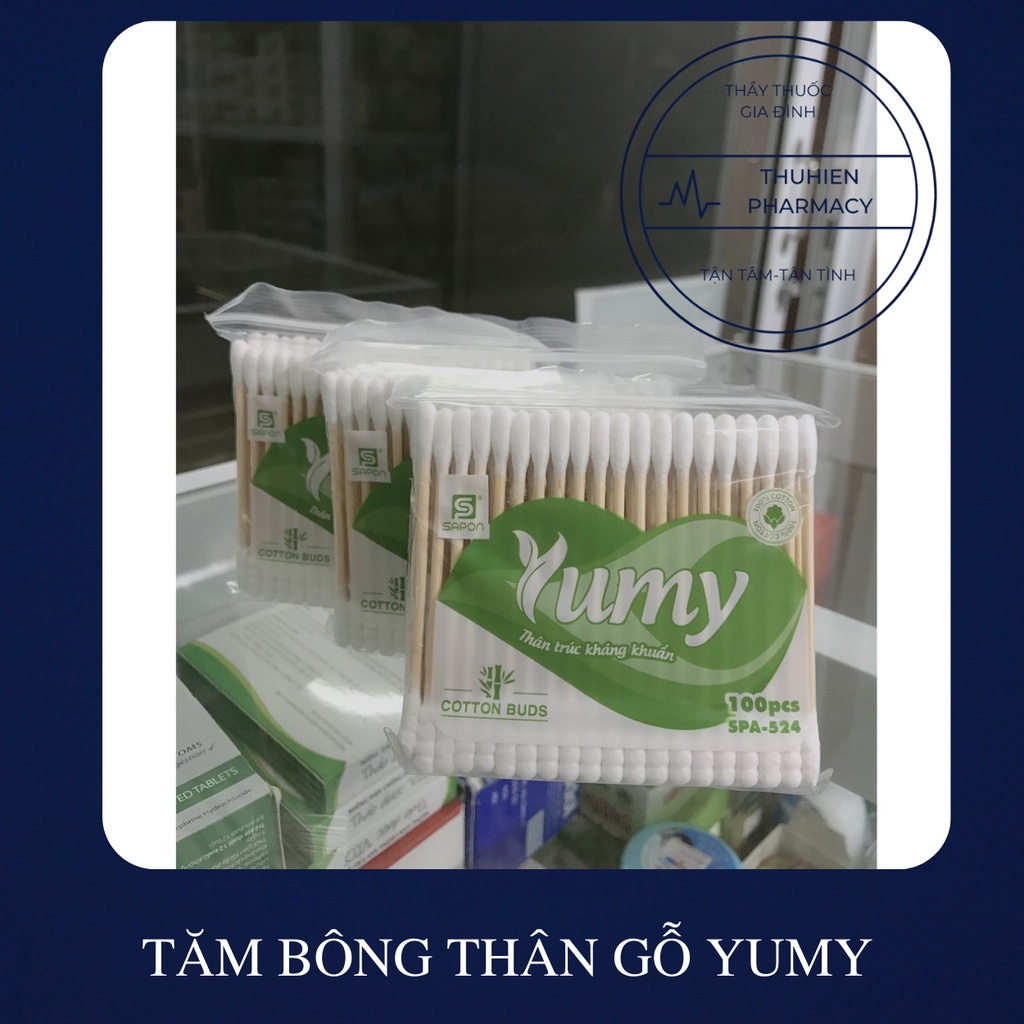 TĂM BÔNG THÂN GỖ YUMY Bông ngoáy tai nhiều công dụng (Túi 100 chiếc)