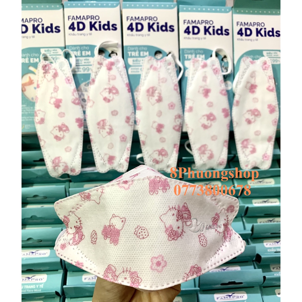 Khấu trang Nam Anh 4D Kids IN HÌNH DỄ THƯƠNG 10 cái/ Hộp - Khẩu trang 4D CON CÁ dành cho bé 3 lớp kháng khuẩn