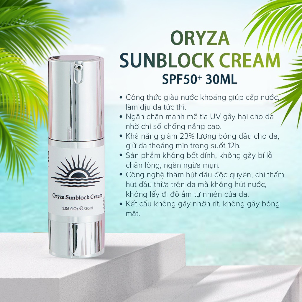 (Chính Hãng) Kem chống nắng vật lý Oryza Sunblock Cream 30ml