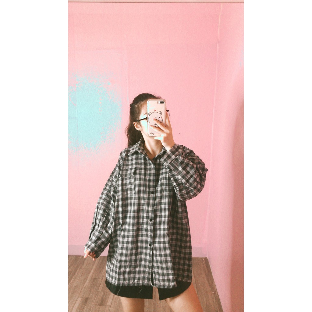 Áo sơ mi kẻ caro phối tay bồng dáng dài ulzzang/ Áo sơ mi nam nữ dài tay phong cách hàn quốc_ranstore | BigBuy360 - bigbuy360.vn