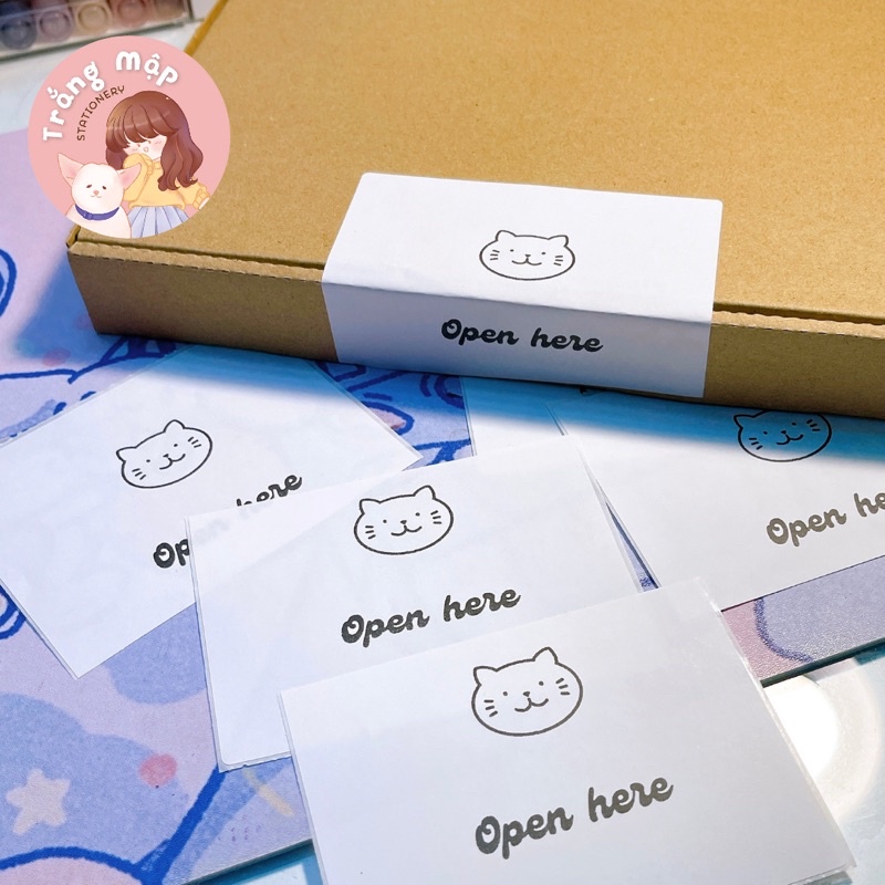 Set 20 tem dán sticker Open Here nhiều kích thước