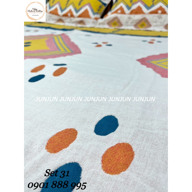 N3_SET Chăn Ga Gối vải Xô Organic cotton dòng cao cấp