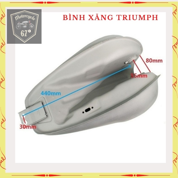 Bình xăng Trium, thùng xăng lớn độ xe Classic cafe racer , 67.. dung tích hơn 9 lít, bả sẵn matit, chỉ việc sơn