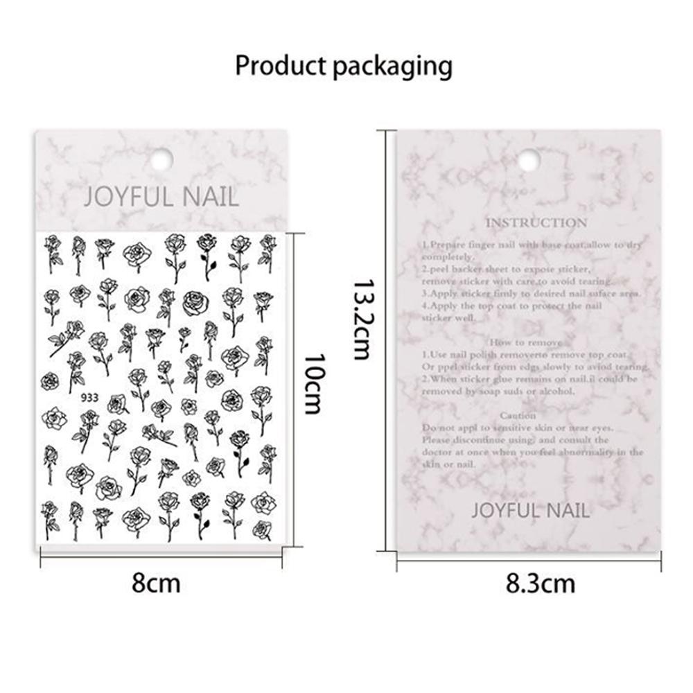 Miếng Dán Trang Trí Móng Tay Họa Tiết Hoa Hồng Màu Trắng Đen