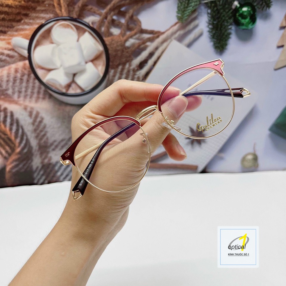 Gọng kính cận nam nữ mắt tròn nửa viền kim loại mi nhựa Gallea S1608 màu sắc thời trang