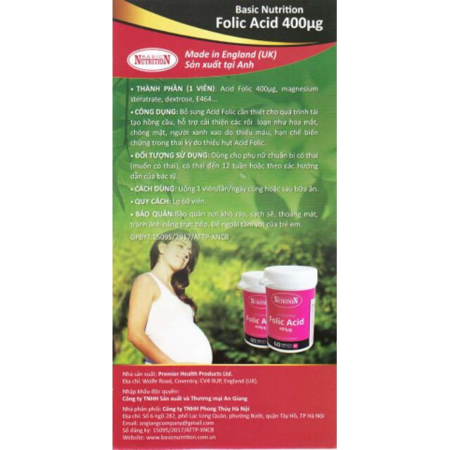 [Giá Gốc]  Basic Nutrition Folic Acid - Hộp 60 viên