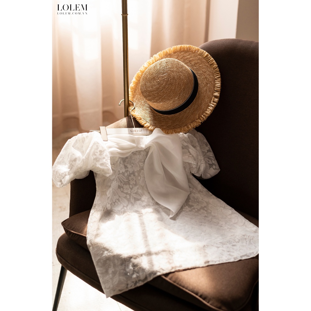 Áo ren thêu hoa rớt vai form dáng A nơ xếp 3D ở ngực tay bồng LOLEM CLOTHING AK1240