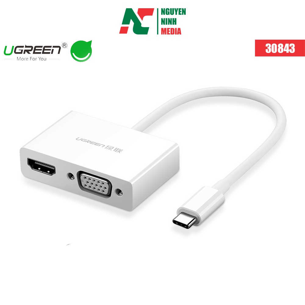 [Hàng Chính Hãng] Cáp chuyển đổi USB Type C to VGA + HDMI Ugreen 30843 hỗ trợ Full HD 3D 4Kx2K