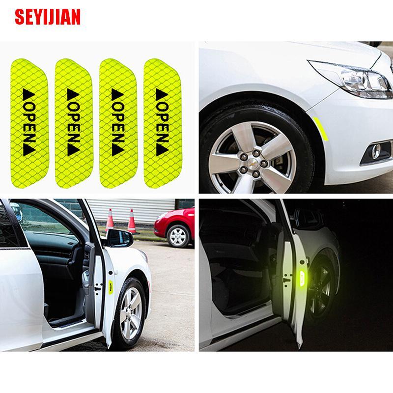 (SEY) 4X Fluorescent Green Car Door Open Sticker Reflective Tape Safety Warning Decal