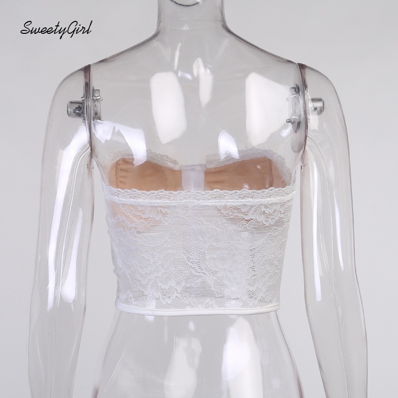 Áo ống màu trơn phối ren có khóa cài thời trang quyến rũ cho nữ