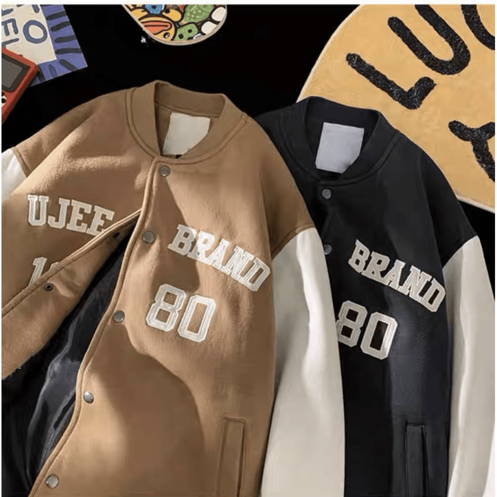 Áo Khoác Bomber Nam Chất Nỉ 2 Lớp in 1980 Kiểu Dáng Bóng Chày Phối Cúc Bấm Hiện Đại [New Unisex]