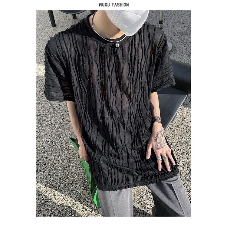 Áo thun nam tay lỡ vải Sóng nổi 3D Ripples Luxury