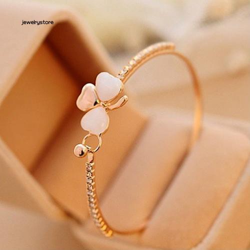 Vòng tay mạ vàng đính đá Opal giả hình cỏ ba lá cho nữ